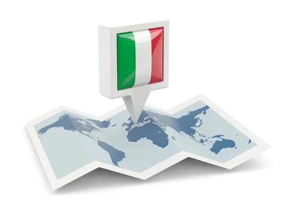 マップ上のイタリアの旗とスクエア ・ ピン — ストック写真