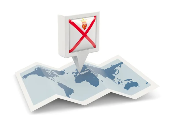 Square pin with flag of jersey on the map — Stock Photo, Image