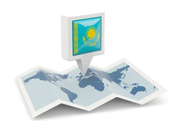 方形脚与哈萨克斯坦在地图上的标志 — 图库照片
