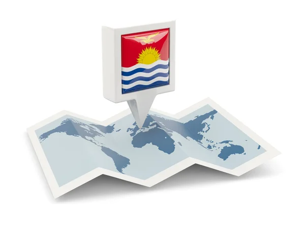 Quadratische Nadel mit Flagge von Kiribati auf der Karte — Stockfoto