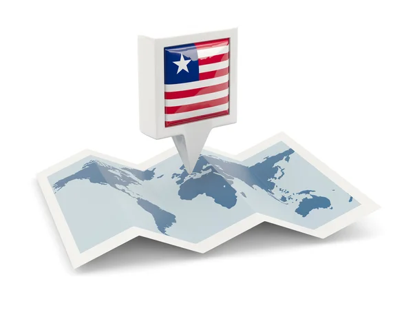 Square pin with flag of liberia on the map — Stock Photo, Image