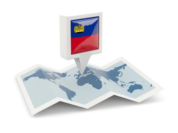 Square pin with flag of liechtenstein on the map — Stock Photo, Image