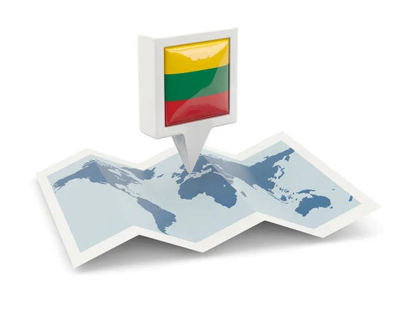 Square pin with flag of lithuania on the map — Stock Photo, Image