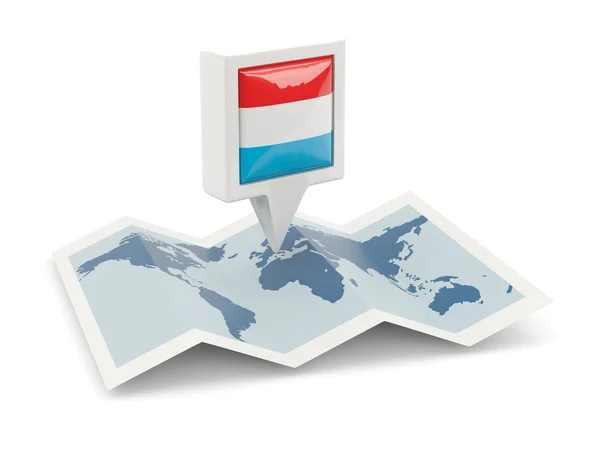 Square pin with flag of luxembourg on the map — Stock Photo, Image
