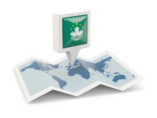 Spilla quadrata con bandiera di macao sulla mappa — Foto Stock