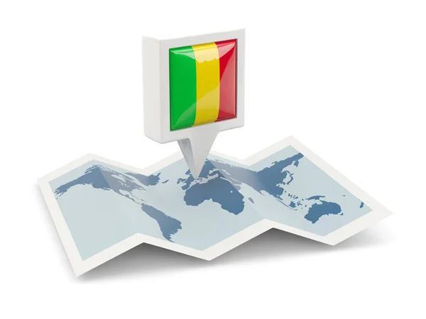 Pino quadrado com bandeira de mali no mapa — Fotografia de Stock