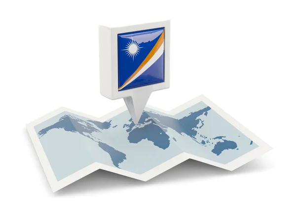 Pin cuadrado con bandera de las islas Marshall en el mapa — Foto de Stock