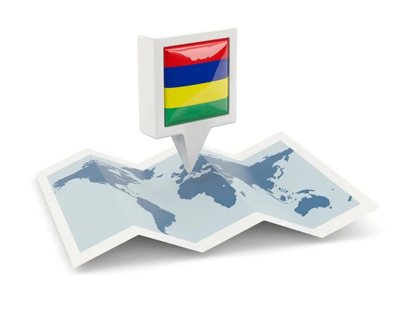 Pin cuadrado con bandera de mauritius en el mapa — Foto de Stock