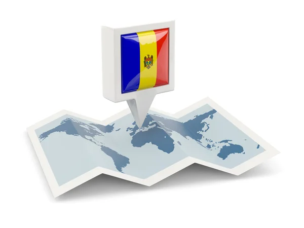 Square pin with flag of moldova on the map — Stock Photo, Image