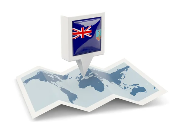 Fyrkantiga stift med flagga montserrat på kartan — Stockfoto