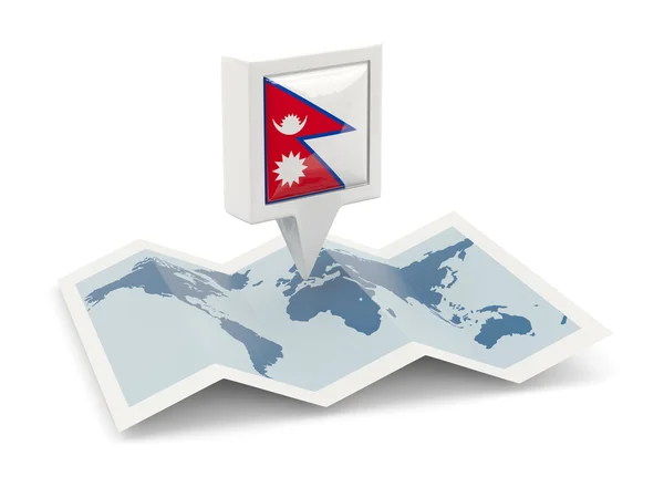 Square pin with flag of nepal on the map — Stock Photo, Image