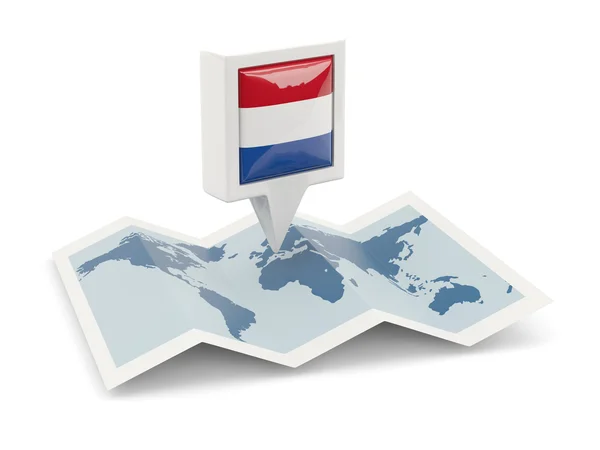 Kwadrat pin z flaga Holandia na mapie — Zdjęcie stockowe