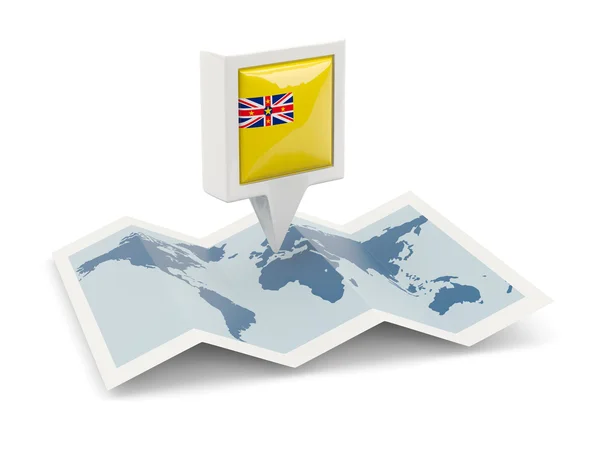 Square pin with flag of niue on the map — Stock Photo, Image