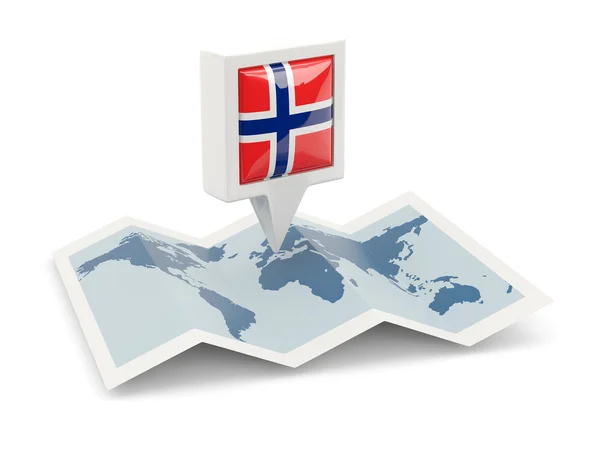 Pino quadrado com bandeira de norway no mapa — Fotografia de Stock