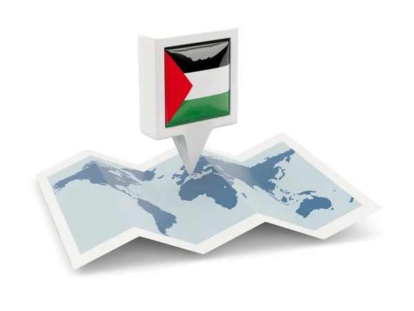 Pino quadrado com bandeira de território palestino no mapa — Fotografia de Stock