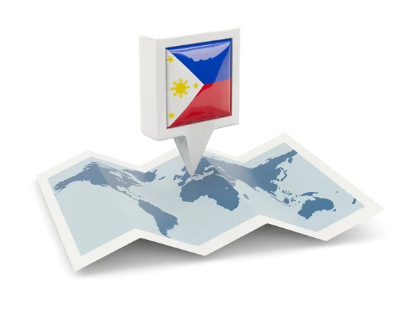 Square pin with flag of philippines on the map — Stock Photo, Image