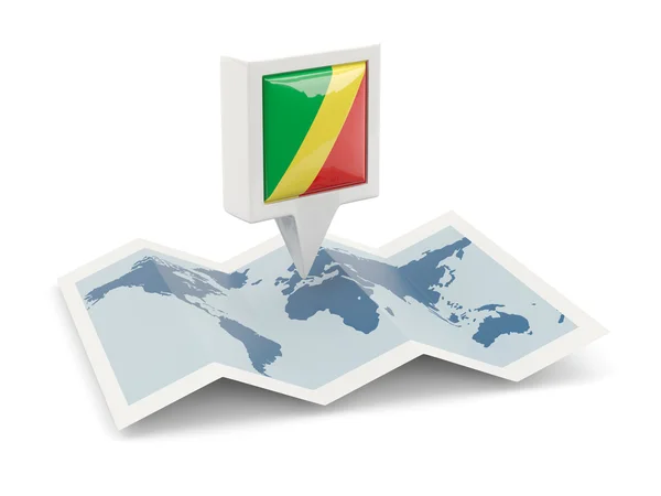 Square pin with flag of republic of the congo on the map — Stock Photo, Image