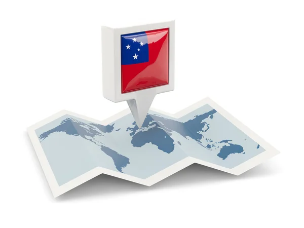 Épinglette carrée avec drapeau de samoa sur la carte — Photo