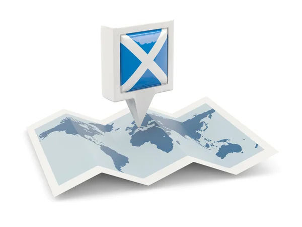 Spilla quadrata con bandiera della Scozia sulla mappa — Foto Stock