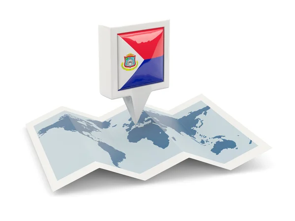 Square pin with flag of sint maarten on the map — Stock Photo, Image