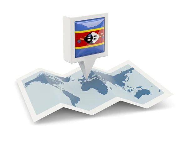 Szváziföld zászlaja a térképen a tér pin — Stock Fotó
