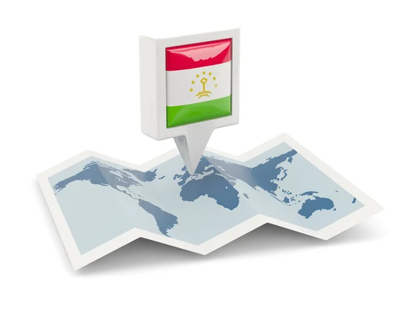 Square pin with flag of tajikistan on the map — Stock Photo, Image