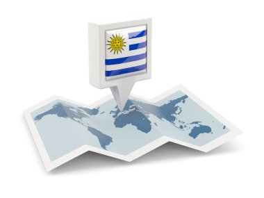 Kare iğne ile uruguay bayrağı harita üzerinde