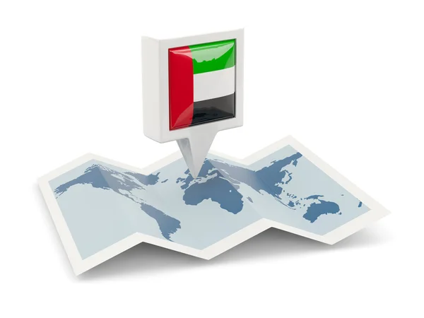 Square pin with flag of united arab emirates on the map — Stock Photo, Image