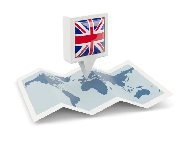 Square pin with flag of united kingdom on the map — Stock Photo, Image