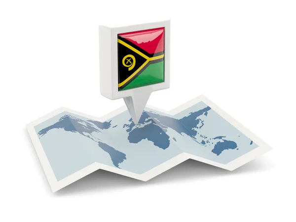 Épinglette carrée avec drapeau de vanuatu sur la carte — Photo