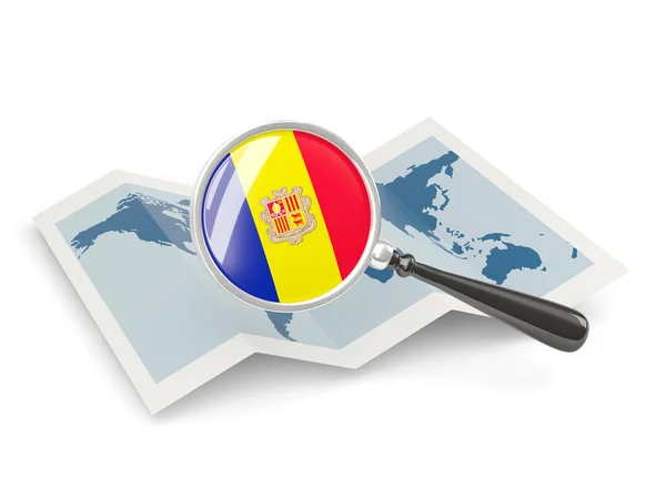 Magnified flag of andorra with map — Stock Photo, Image