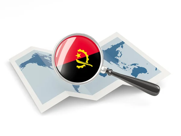 Увеличенный флаг Анголы с картой — стоковое фото