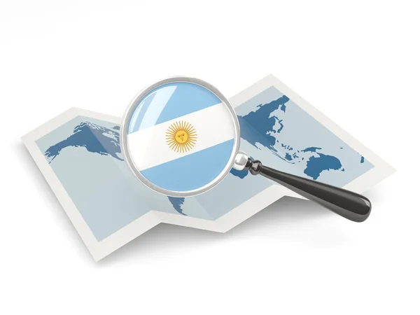 Vergrößerte Flagge Argentiniens mit Karte — Stockfoto
