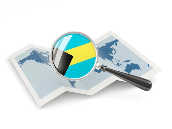 Magnified flag of bahamas with map — Stock Photo, Image