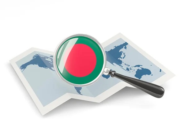 Magnified flag of bangladesh with map — Stock Photo, Image