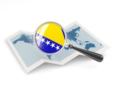 Büyütülmüş bayrakla harita Bosna Hersek