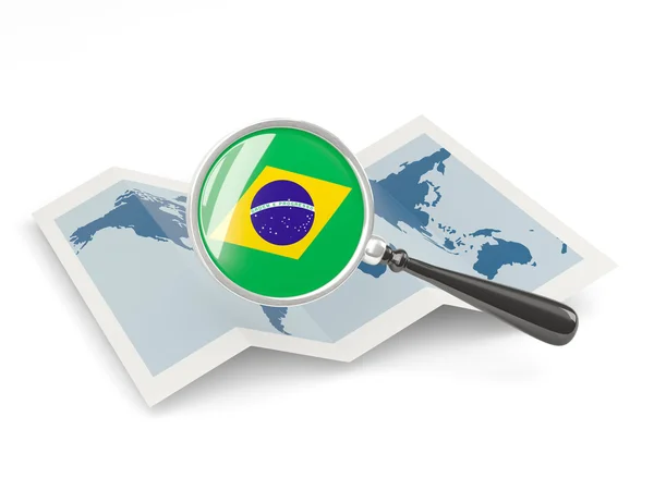 Увеличенный флаг Бразилии с картой — стоковое фото