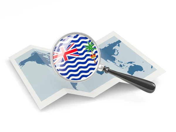 英属印度洋领地与地图的放大的旗帜 — 图库照片