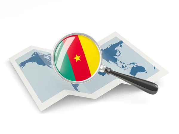 Magnified flag of cameroon with map — Stock Photo, Image