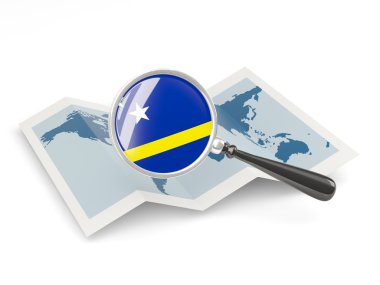 Curacao harita ile büyütülmüş bayrağı