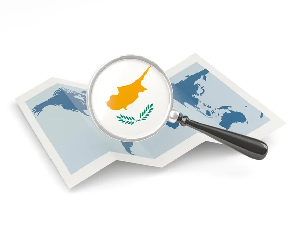 Bandiera ingrandita di Cipro con mappa — Foto Stock