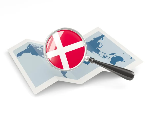 Zvětšený dánská vlajka s mapou — Stock fotografie