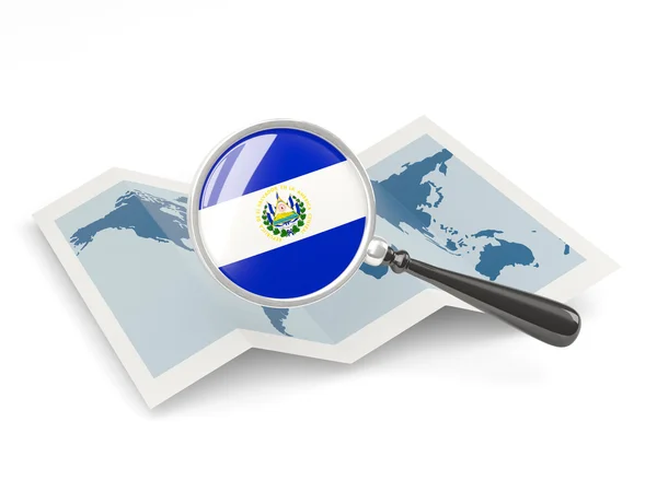 Powiększony flaga Salwadoru z mapą — Zdjęcie stockowe