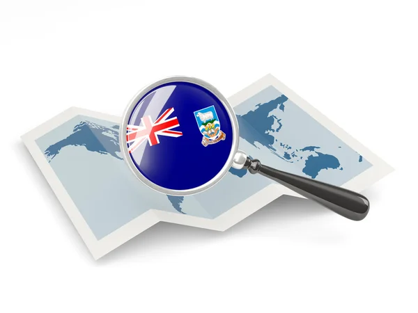 Förstorade flagga Falklandsöarna med karta — Stockfoto