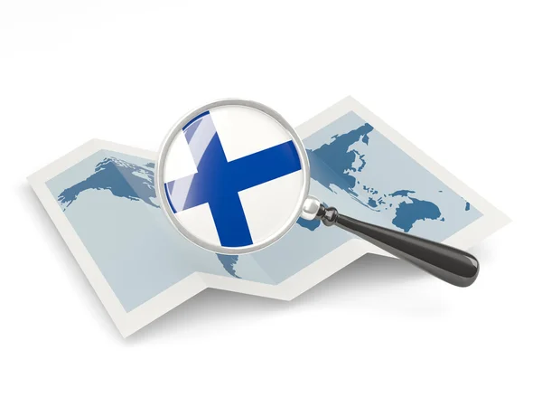 Powiększony flaga Finlandii z mapą — Zdjęcie stockowe