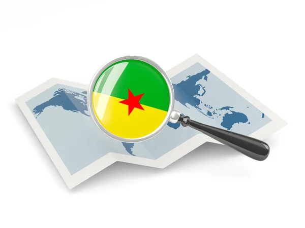 Magnified flag of french guiana with map — Stock Photo, Image