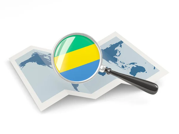 Magnificada bandera de gabón con mapa — Foto de Stock