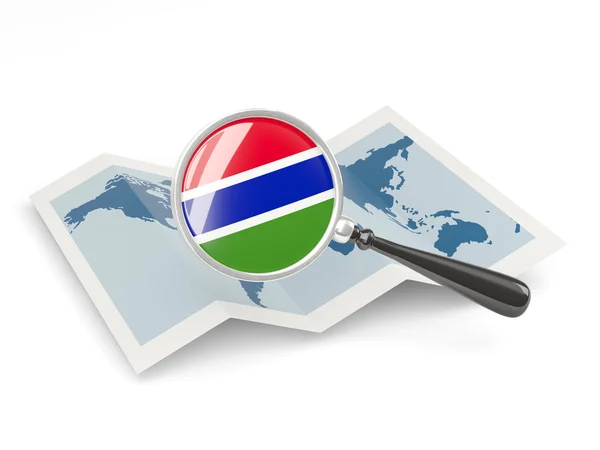 Magnified flag of gambia with map — Stock Photo, Image