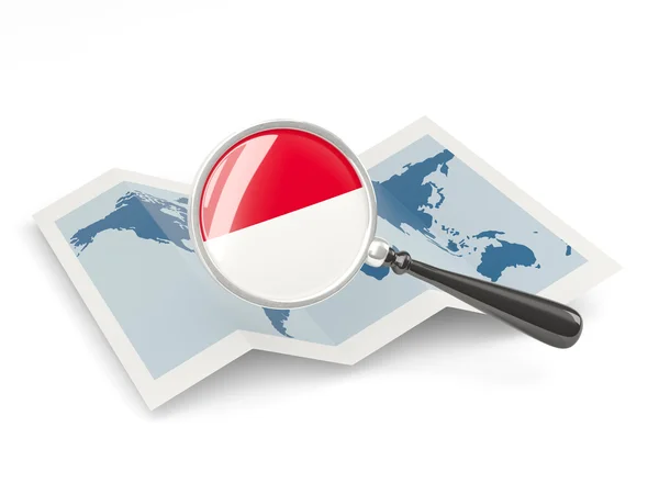 Zvětšený vlajka Indonésie s mapou — Stock fotografie