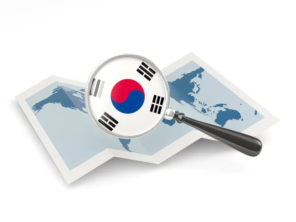 Drapeau grossi de la Corée du Sud avec carte — Photo